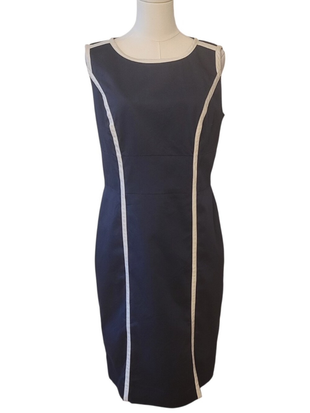 Ann Taylor Dark Blue & White Sleeveless Sheath Dress Size 10